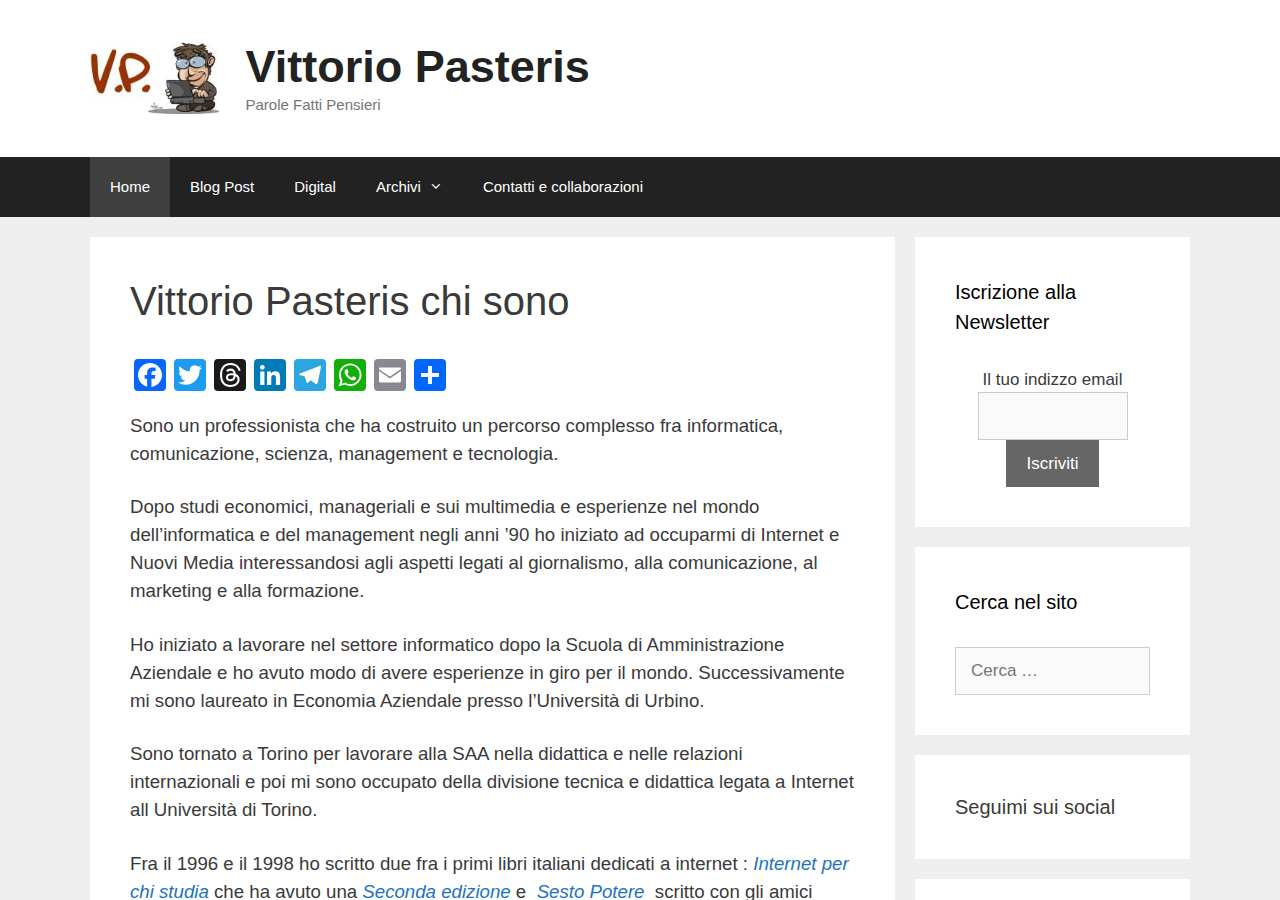 The home page of Vittorio Pasteris, pasteris.it