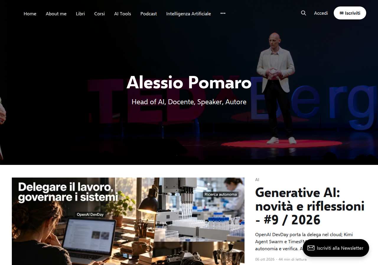 The home page of Alessio Pomaro, alessiopomaro.it