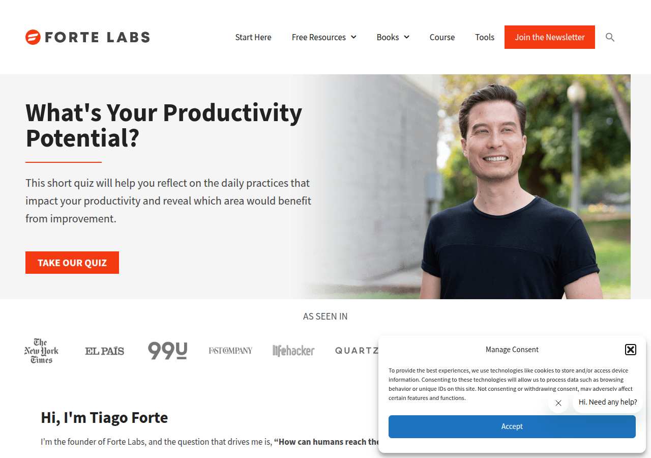 The home page of Tiago Forte, fortelabs.com