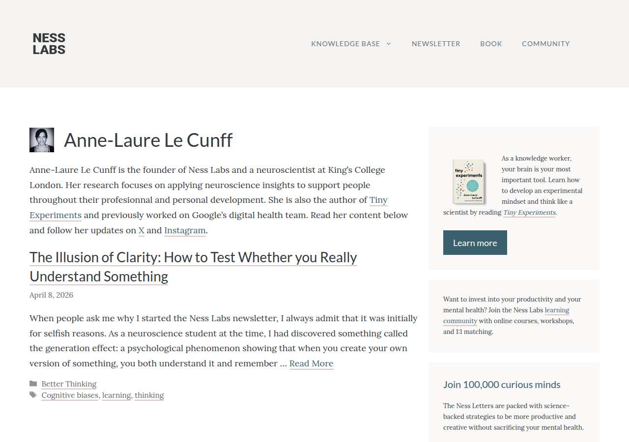 The home page of Anne-Laure Le Cunff, nesslabs.com