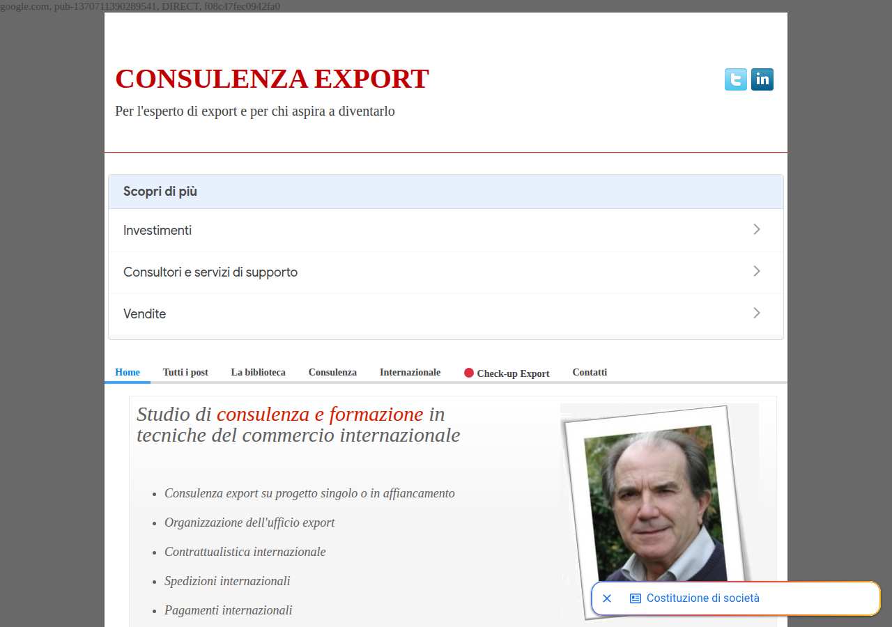 The home page of Roberto Coppola, consulenzaexport.it