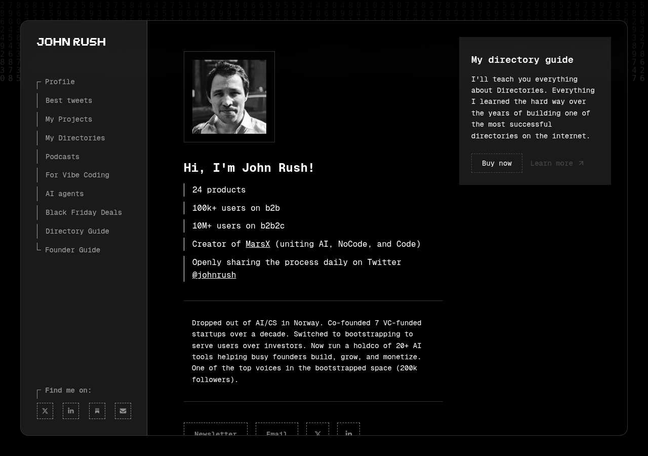 The home page of John Rush, johnrush.me