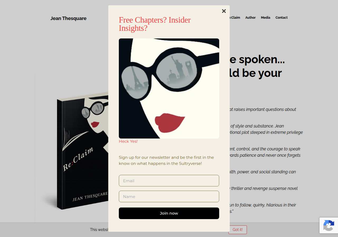 The home page of Jean Thesquare, sultryverse.com