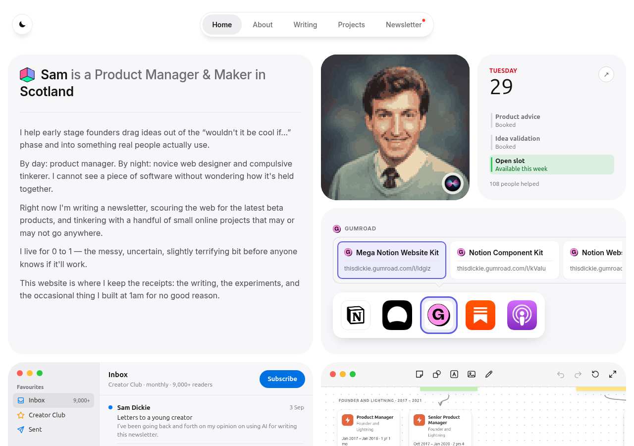 The home page of Sam Dickie, samdickie.me