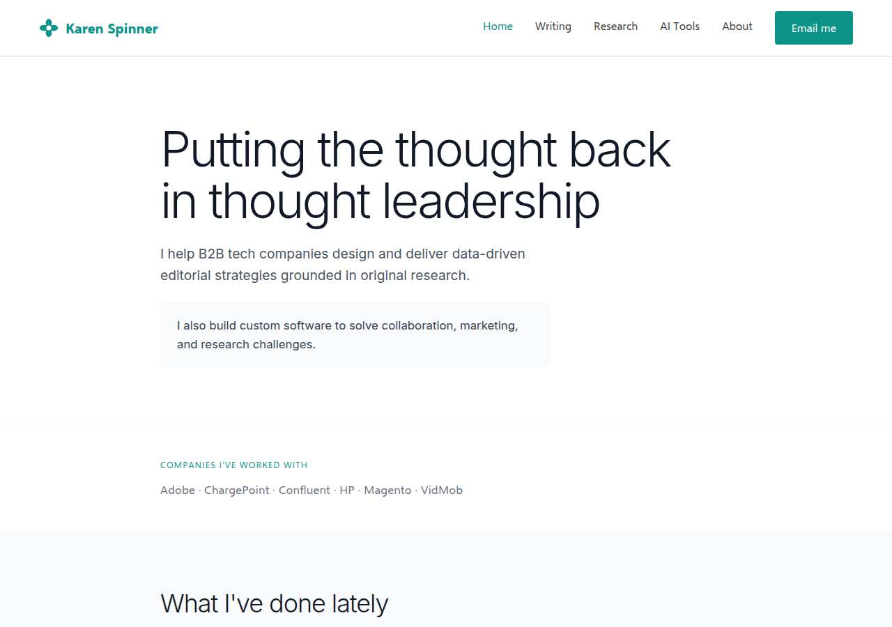 The home page of Karen Spinner, goodcontent.cc
