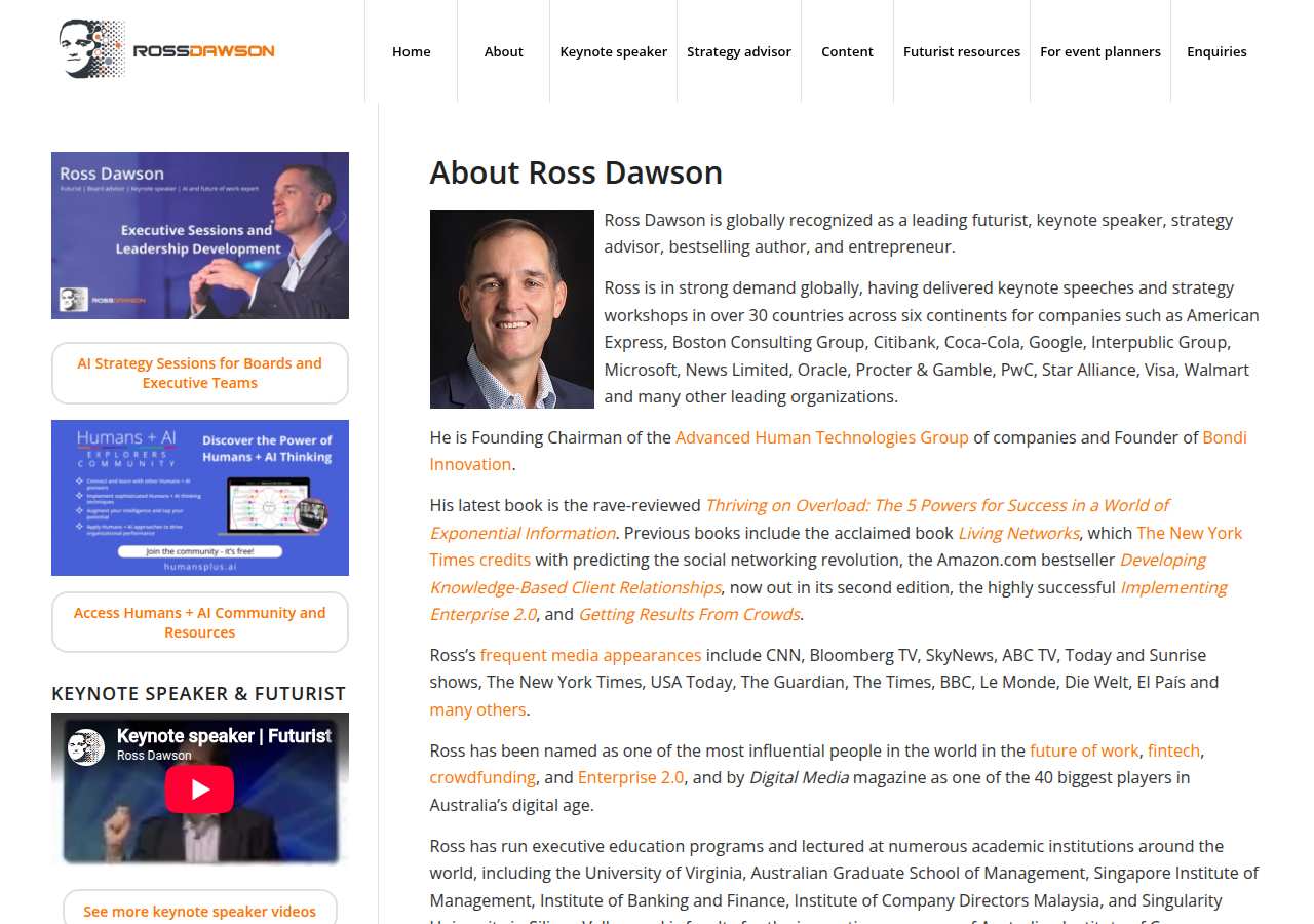 The home page of Ross Dawson, rossdawson.com