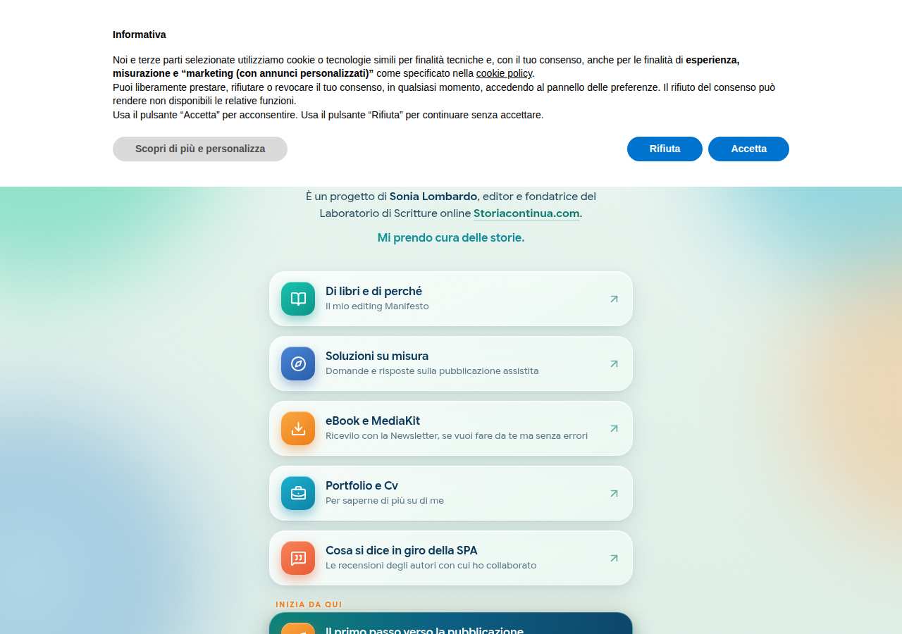 The home page of Sonia Lombardo, publishingassistant.online