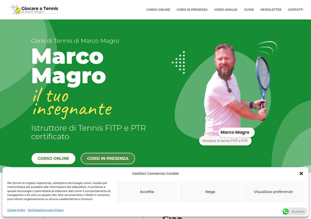 The home page of Marco Magro, giocareatennis.com