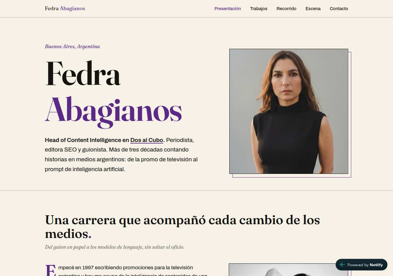 The home page of Fedra Abagianos, fedra-abagianos.netlify.app