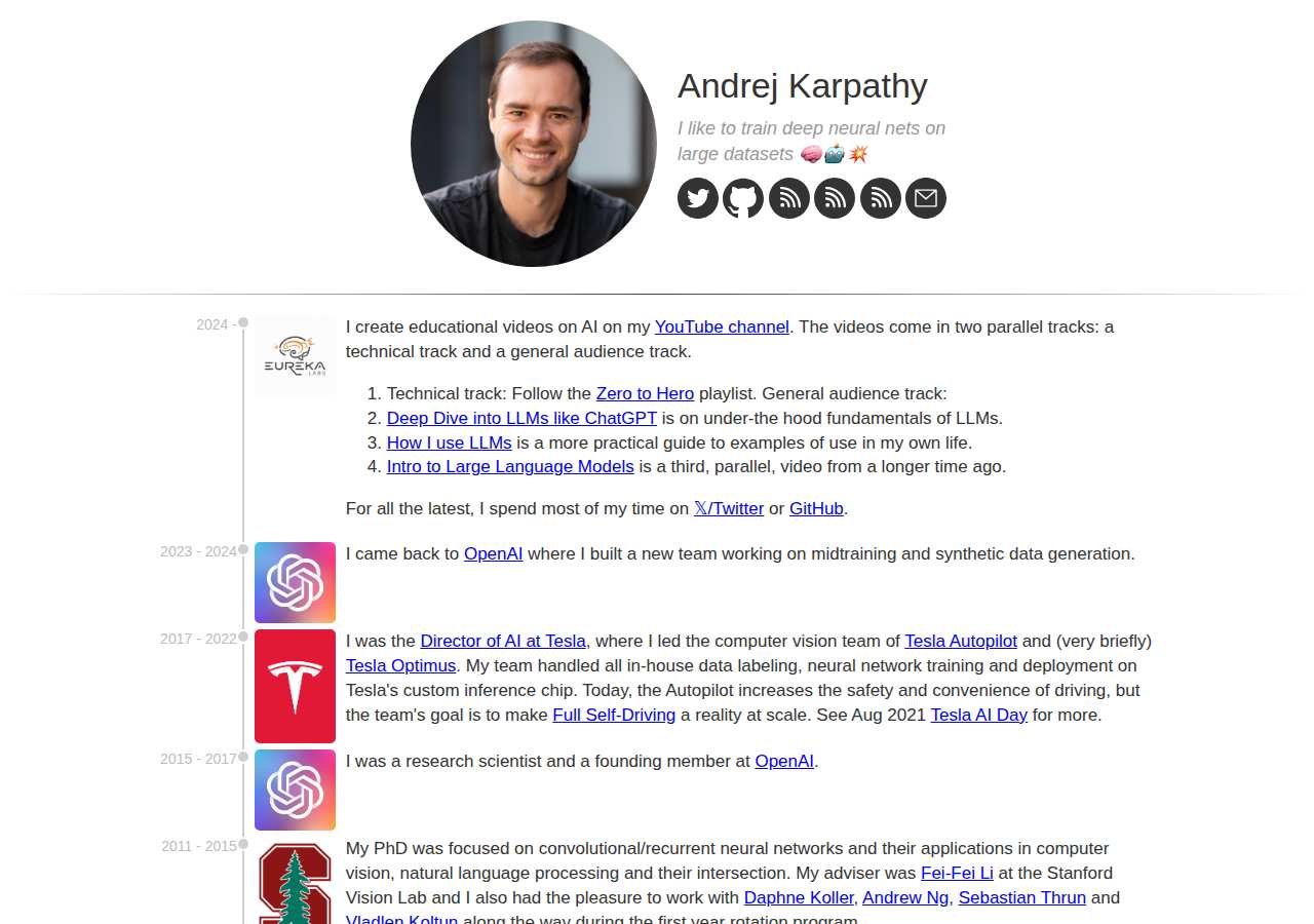 The home page of Andrej Karpathy, karpathy.ai