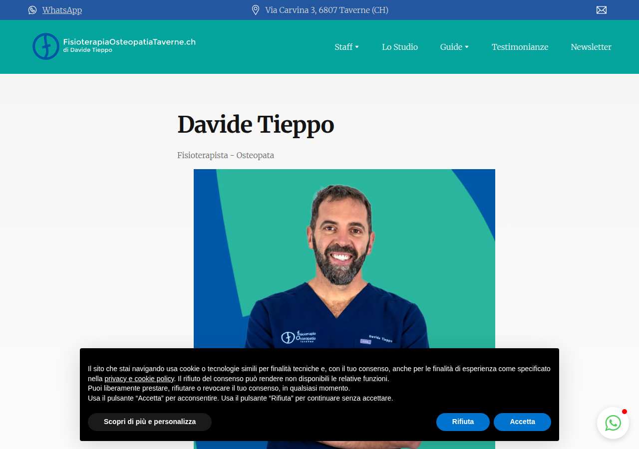 The home page of Davide Tieppo, fisioterapiaosteopatiataverne.ch