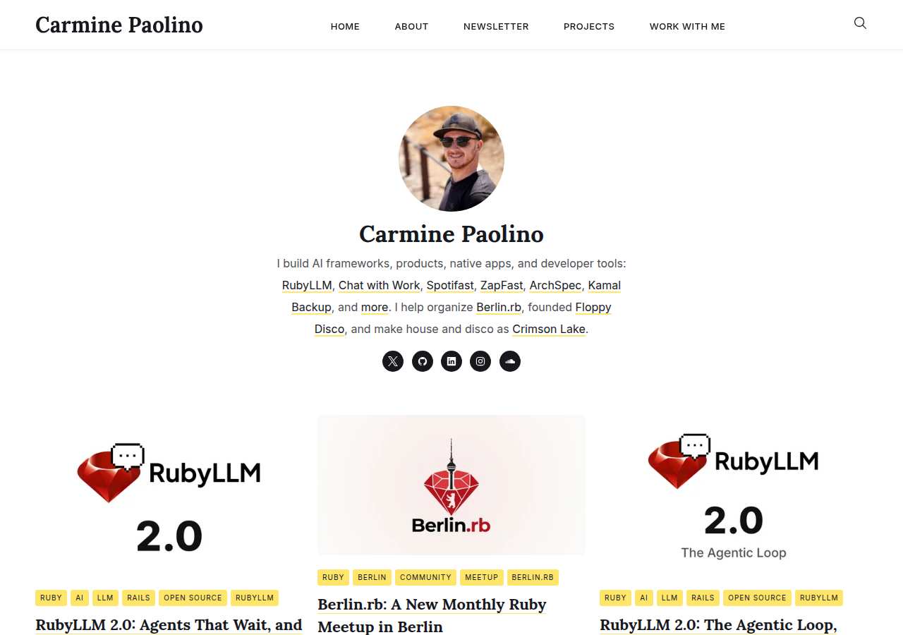 The home page of Carmine Paolino, paolino.me