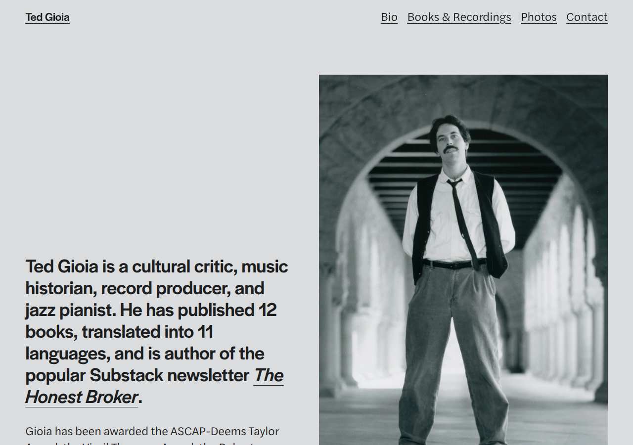 The home page of Ted Gioia, tedgioia.com