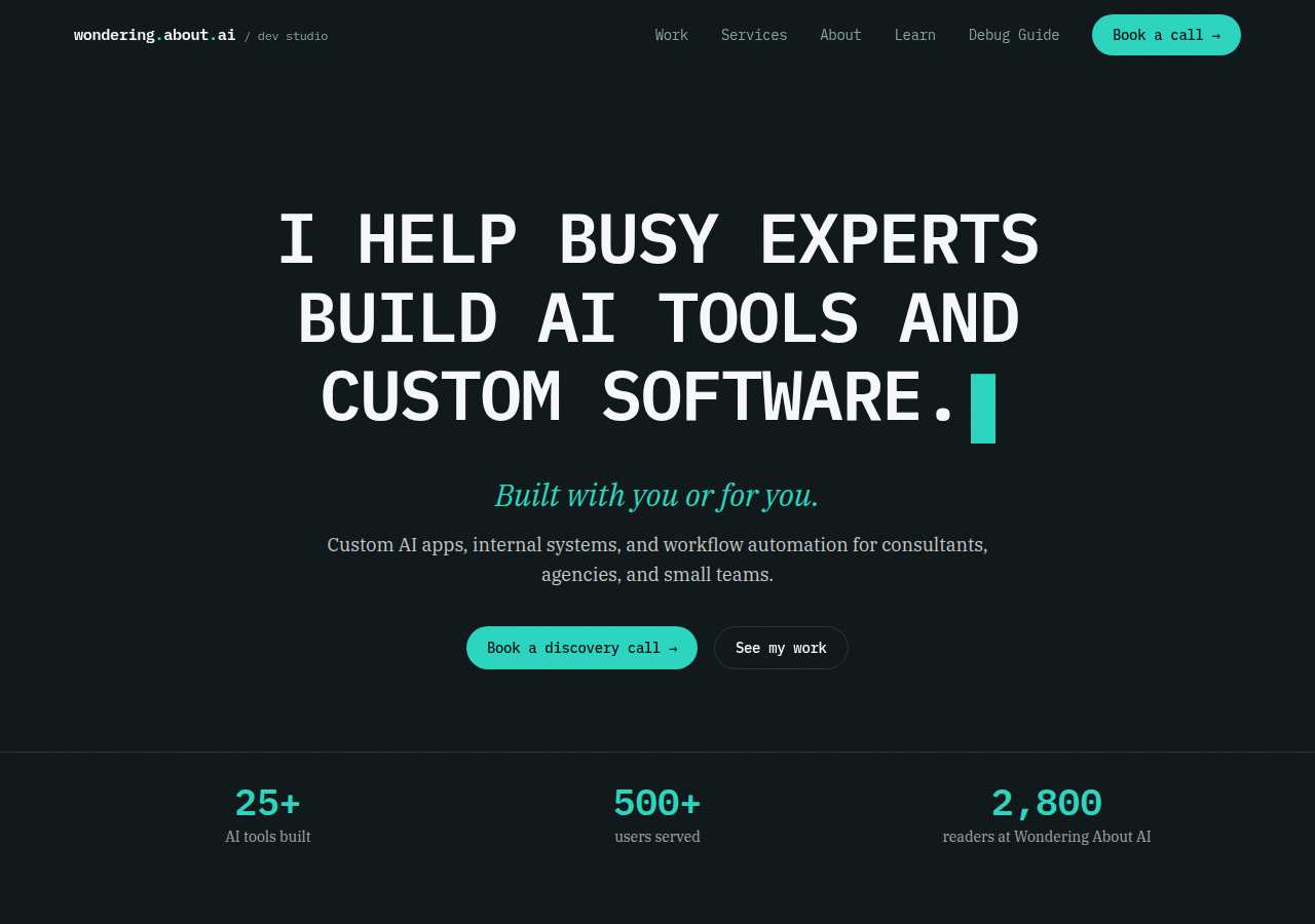 The home page of Karen Spinner, wonderingabout.ai