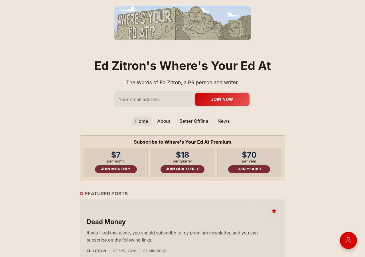 The home page of Ed Zitron, wheresyoured.at