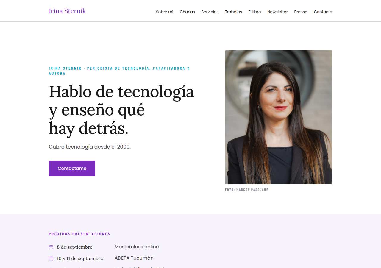 The home page of Irina Sternik, irinasternik.com.ar