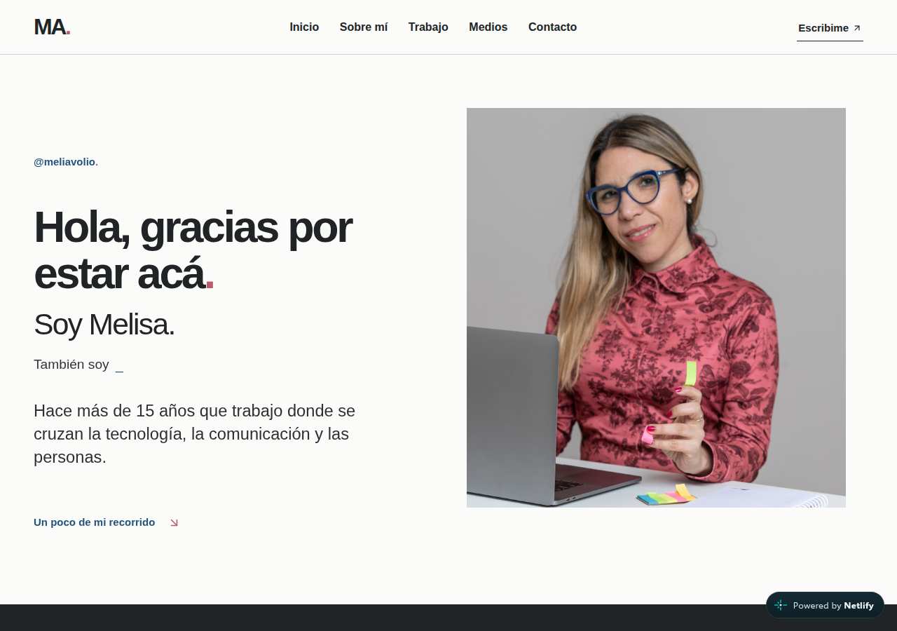 The home page of Melisa Avolio, meliavolio.netlify.app