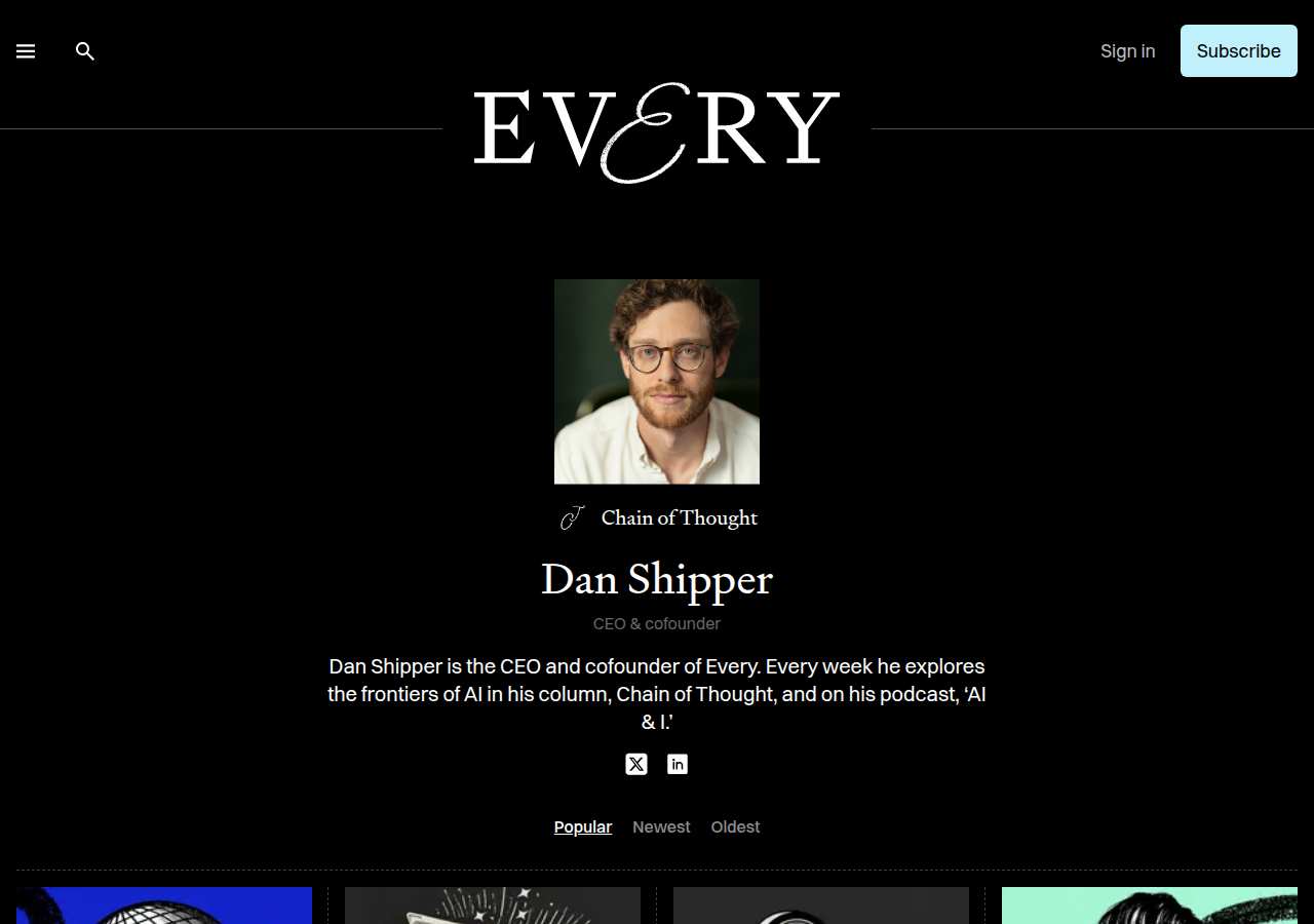 The home page of Dan Shipper, every.to