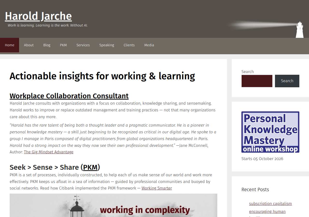 The home page of Harold Jarche, jarche.com