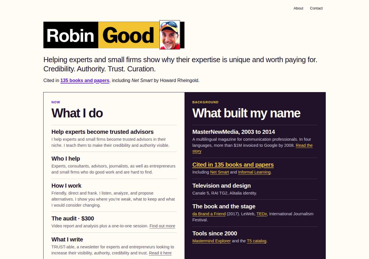 The home page of Robin Good, robingood.com