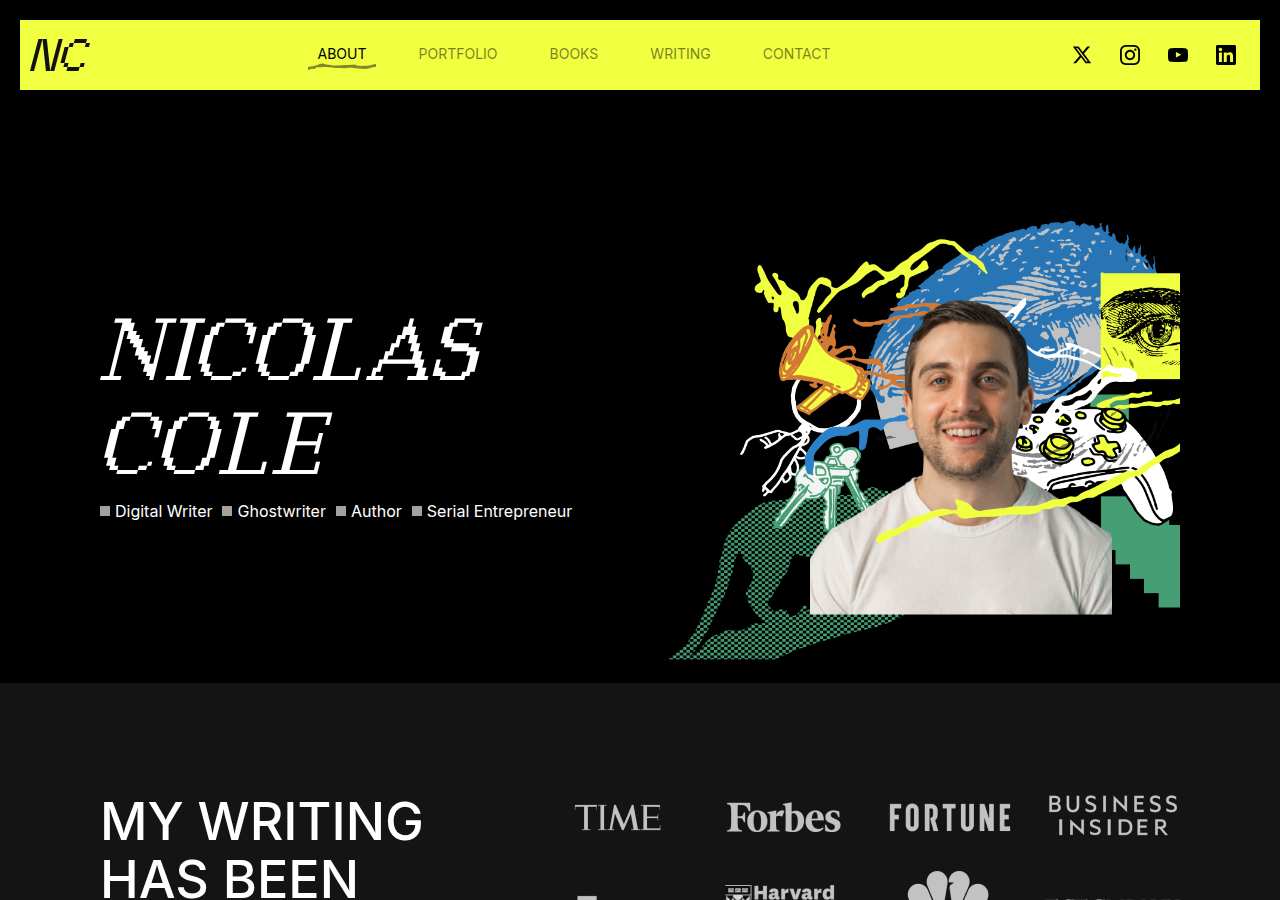 The home page of Nicolas Cole, nicolascole.com
